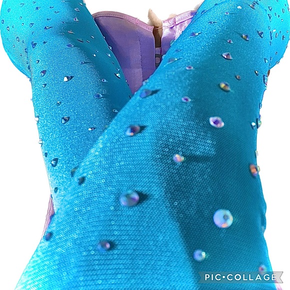 Blue Turquoise Rhinestone Crop Top Sleeves - Picture 3 of 7